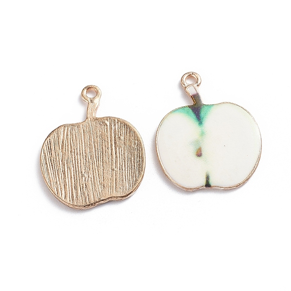 

PandaHall Alloy Enamel Pendants, Apple, Light Gold, 26.5x21.5x1.5mm, Hole: 1.8mm Alloy+Enamel Fruit Green