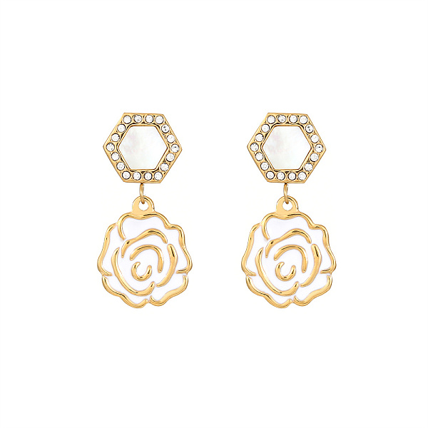 

PandaHall Flower Dangle Earrings Micro Pave Cubic Zirconia for Women Stainless Steel
