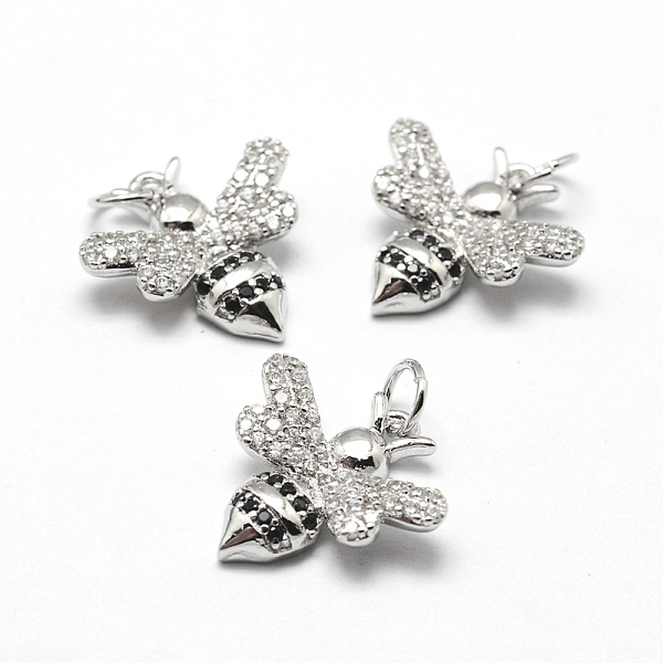 

PandaHall Brass Micro Pave Grade AAA Cubic Zirconia Charms, Bees, Lead Free & Nickel Free & Cadmium Free, Real Platinum Plated, 15.5x16x3mm...