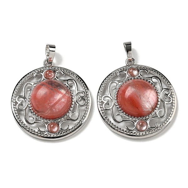 

PandaHall Cherry Quartz Glass Pendants, Rack Plating Brass Hollow Flat Round Charms, Cadmium Free & Lead Free, Platinum, 36.5x33x9.5mm, Hole...