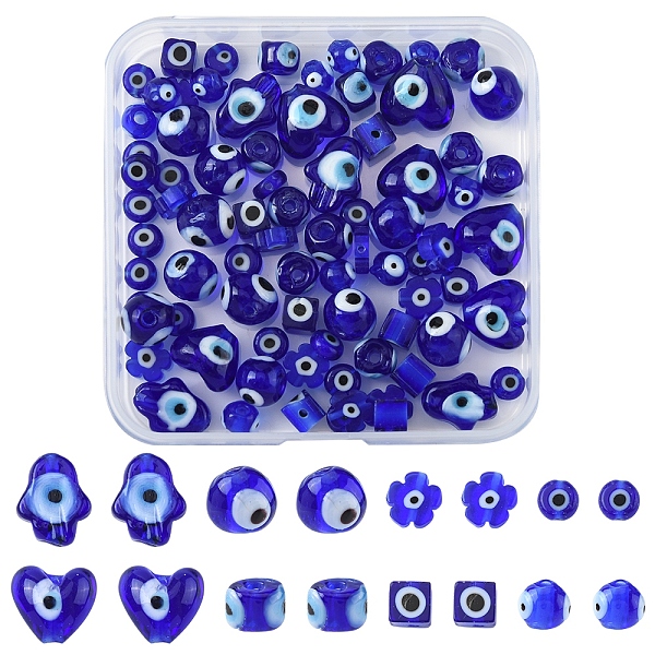 80Pcs 8 Styles Handmade Lampwork Evil Eye Beads