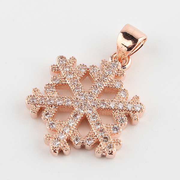 

PandaHall Snowflake Brass Micro Pave Cubic Zirconia Pendants, Rose Gold, 19x15x2mm, Hole: 4.5x2mm Brass+Cubic Zirconia Snowflake