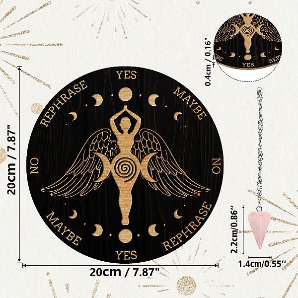 

PandaHall AHADERMAKER 1Pc Wood Pendulum Board, 1Pc 304 Stainless Steel Cable Chain Necklaces, 1Pc Natural Rose Quartz Stone Pendants, for..., Multicolor