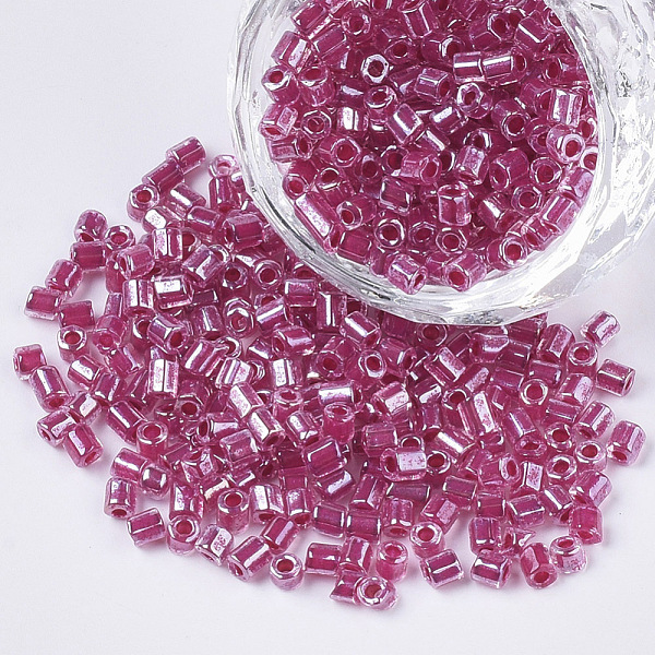 

PandaHall 8/0 Two Cut Glass Seed Beads, Hexagon, Transparent Inside Colours Rainbow & Luster, Medium Violet Red, 2.5~3x2.5mm, Hole: 0.9mm...