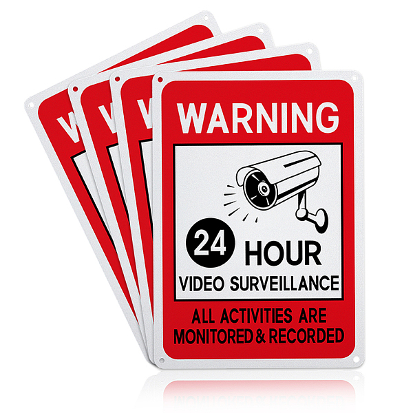 

PandaHall GLOBLELAND 4 Pack Video Surveillance Signs, 7x10 inches 40 Mil Aluminum All Activities Monitored and Recorded Sign for Home or...