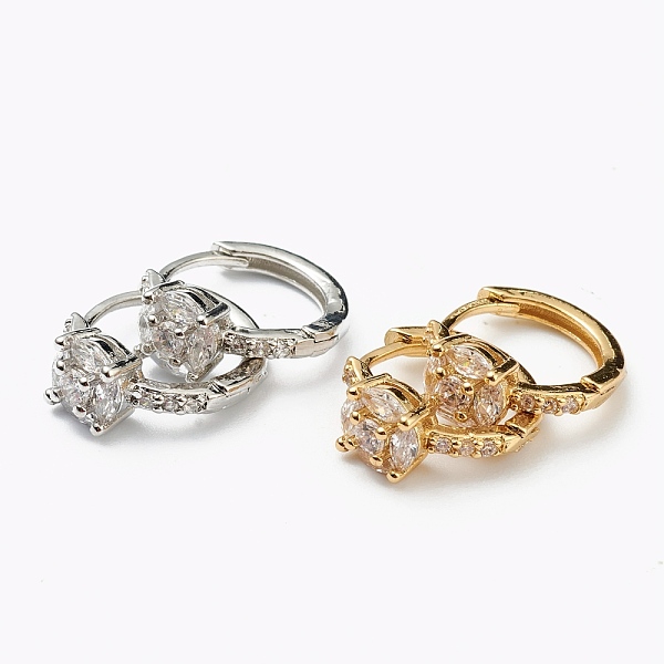 

PandaHall Brass Micro Pave Clear Cubic Zirconia Huggie Hoop Earrings, Flower, Mixed Color, 16.5x13x6mm, Pin: 1mm Brass Flower Clear