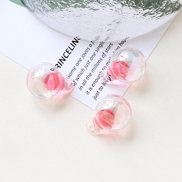 

PandaHall Glass Pendant, Round Ball Charms, Light Coral, 28x20mm Glass Round