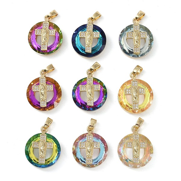 

PandaHall Brass Micro Pave Cubic Zirconia with Glass Pendents, Long-Lasting Plated, Cross, Mixed Color, 25x20x10mm, Hole: 6x3mm Brass+Cubic..., Multicolor