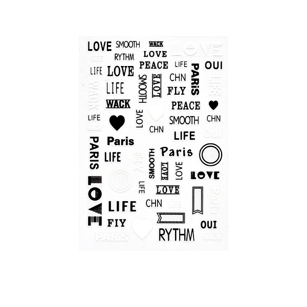 

PandaHall Nail Art Stickers Decals, Self Adhesive, for Nail Tips Decorations, Word Pattern, Word, 93x64mm Paper Word Black