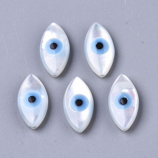 

PandaHall Natural White Shell Mother of Pearl Shell Beads, with Synthetic Turquoise, Horse Evil Eye with Evil Eye, Deep Sky Blue, 12x6x3mm...
