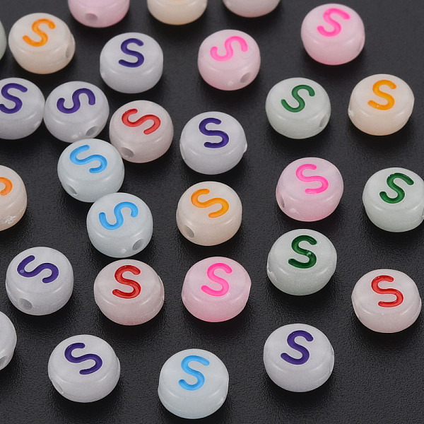 

PandaHall Acrylic Beads, Glow in the Dark, with Enamel and Luminous, Horizontal Hole, Flat Round with Alphabet, Letter.S, 6.5x7x4mm, Hole..., Multicolor