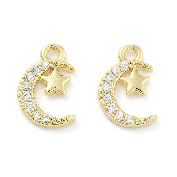 

PandaHall Brass Micro Pave Clear Cubic Zirconia Pendants, Moon with Star, Real 18K Gold Plated, 11x7.5x1.5mm, Hole: 1.2mm Brass+Cubic...