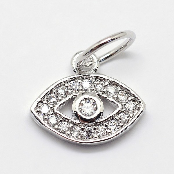 

PandaHall CZ Brass Micro Pave Cubic Zirconia Evil Eye Charms, Platinum, 9x11x2mm, Jump Ring: 5x0.8mm Brass+Cubic Zirconia Eye