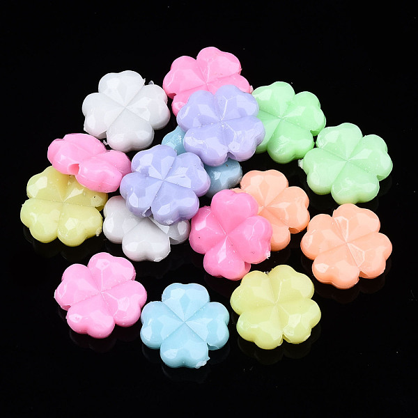 

PandaHall Opaque Acrylic Beads, Clover, Mixed Color, 11x11x4mm, Hole: 1.6mm, about 1700pcs/500g Acrylic Clover Multicolor