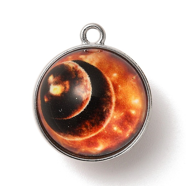 

PandaHall Galaxy Theme Luminous Glass Ball Pendants, Glow in the Dark, with Platinum Tone Alloy Edge, Tomato, 25x21.5x20~21mm, Hole: 2mm..., Red