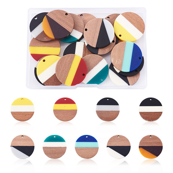 

PandaHall DIY Dangle Earring Making Kits, 18Pcs 9 Colors Flat Round Resin & Walnut Wood Pendants, 40Pcs Iron Jump Rings and Brass Earring..., Multicolor