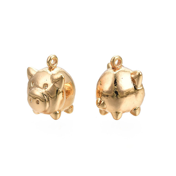 

PandaHall Brass Charms, Cadmium Free & Nickel Free & Lead Free, Pig, Real 18K Gold Plated, 11x9.5x9.5mm, Hole: 0.9mm Brass Pig