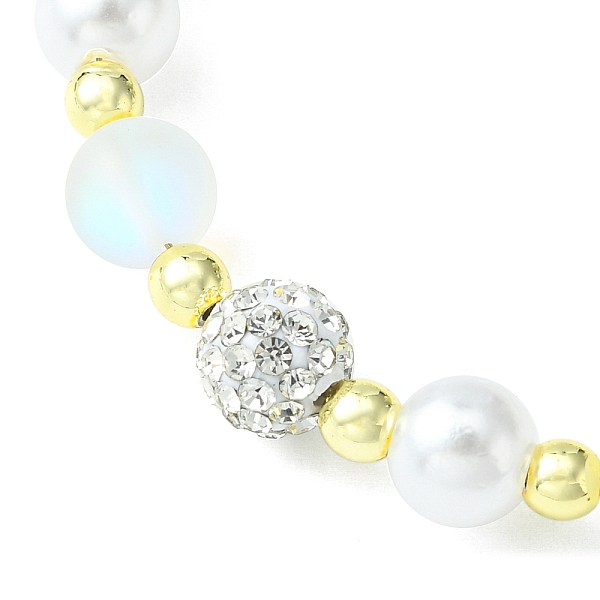 Synthetic Moonstone & Hematite & Plastic Pearl Round Beaded Bracelet