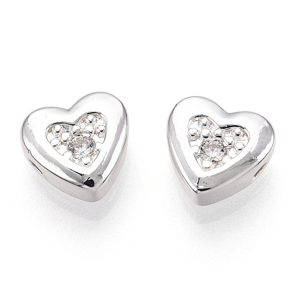 

PandaHall Brass Micro Pave Cubic Zirconia Beads, Heart, 925 Sterling Silver Plated, 7x8x3.5mm, Hole: 0.9mm Brass+Cubic Zirconia Heart Clear