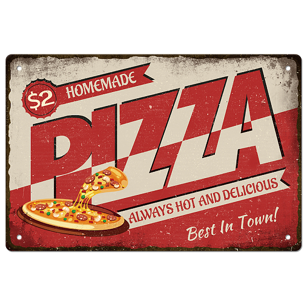 

PandaHall SUPERDANT Homemade Pizza Tin Sign Fast Food Tin Sign Vintage Metal Signs Tin Funny Wall Art Painting Iron Decor for Pizza Shop..., Red
