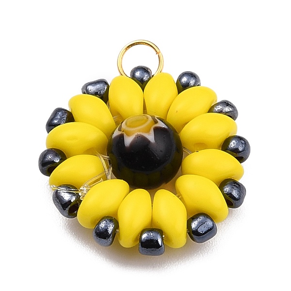 

PandaHall Daisy Handmade Czech Glass Woven Beads Pendants, with Millefiori Glass Beads, FGB Round Glass Seed Beads and 304 Stainless Steel..., Multicolor