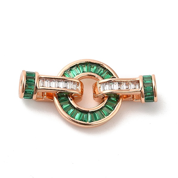 

PandaHall Rack Plating Brass Pave Cubic Zirconia Fold Over Clasps, Lead Free & Cadmium Free, Flat Round, Rose Gold, Green, 11.6x25mm...