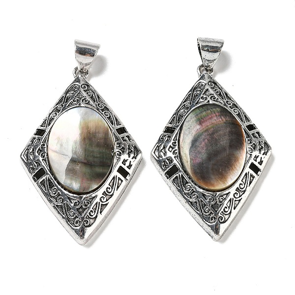 

PandaHall Natural Black Lip Shell Big Pendants, Antique Silver Plated Alloy Rhombus Charms, Coconut Brown, 52x33.5x8mm, Hole: 8x6.5mm Black...