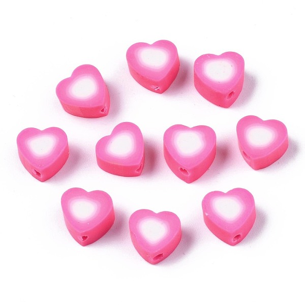 

PandaHall Handmade Polymer Clay Beads, Heart, Hot Pink, 9x9~10x4~5mm, Hole: 1.5mm Polymer Clay Heart