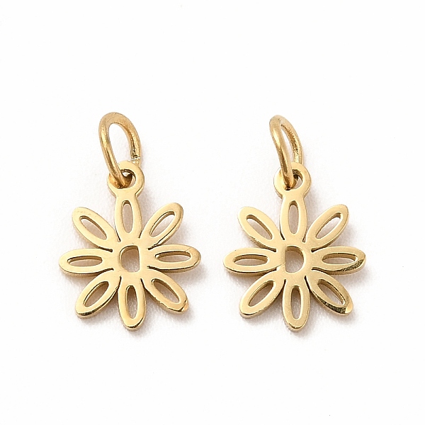

PandaHall Ion Plating(IP) 304 Stainless Steel Pendants, with Jump Ring, Flower, Real 14K Gold Plated, 9x7x0.5mm, Hole: 2mm 304 Stainless...