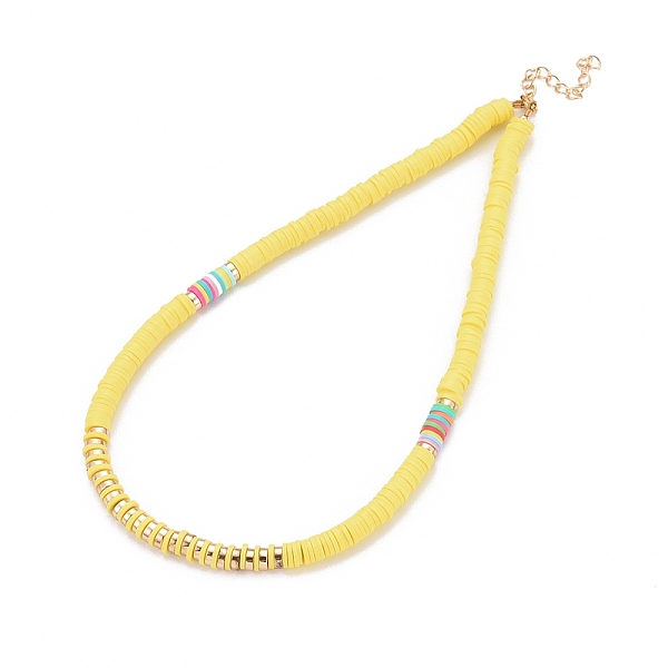 

PandaHall Handmade Polymer Clay Heishi Beads Beaded Necklaces, with Non-magnetic Synthetic Hematite Beads and 304 Stainless Steel Lobster..., Yellow