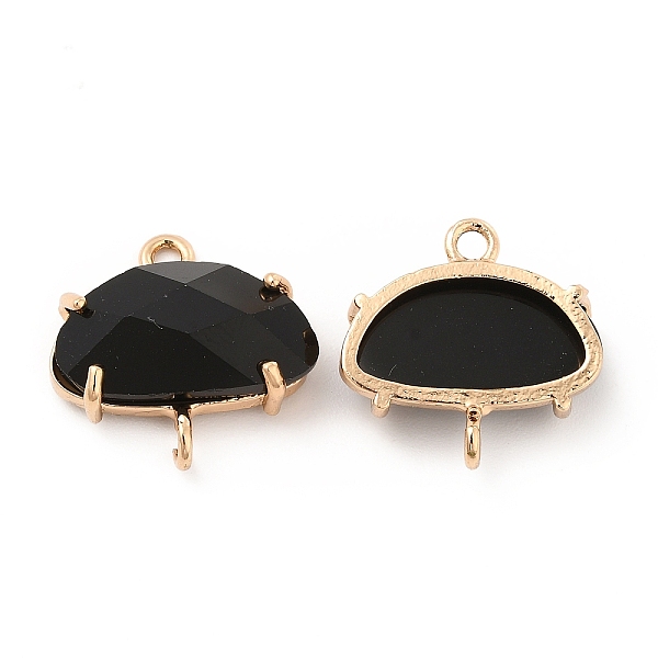 

PandaHall K9 Glass Connector Charms, Half Round Links, with Light Gold Tone Brass Findings, Faceted, Jet, 18x18.5x6mm, Hole: 1.8mm..., Black
