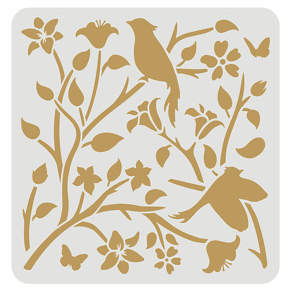 

PandaHall FINGERINSPIRE Bird on Branch Stencil for Painting 30x30cm Reusable Birds Tree Branches Stencil Birds Drawing Stencil Flower..., White