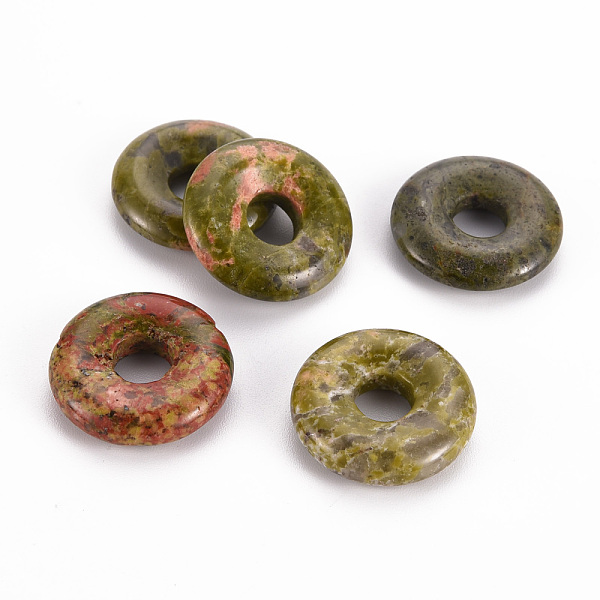 

PandaHall Natural Unakite Pendants, Donut/Pi Disc, 18x4.5~5.5mm, Hole: 5.5mm Unakite Donut
