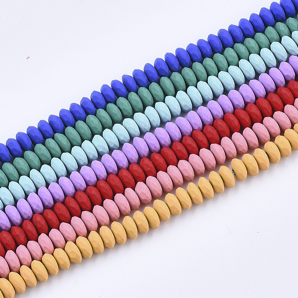 

PandaHall Spray Painted Non-magnetic Synthetic Hematite Beads Strands, Faceted, Flat Round, Mixed Color, 6x3mm, Hole: 1mm, about..., Multicolor