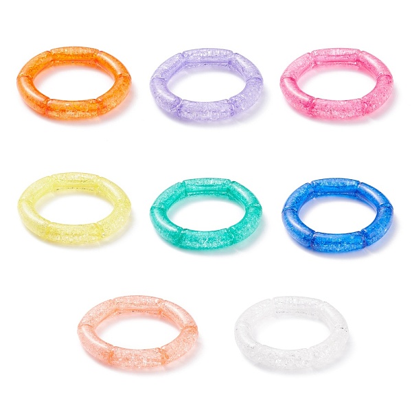 9Pcs 9 Color Candy Color Acrylic Curved Tube Chunky Stretch Bracelets Set For Women