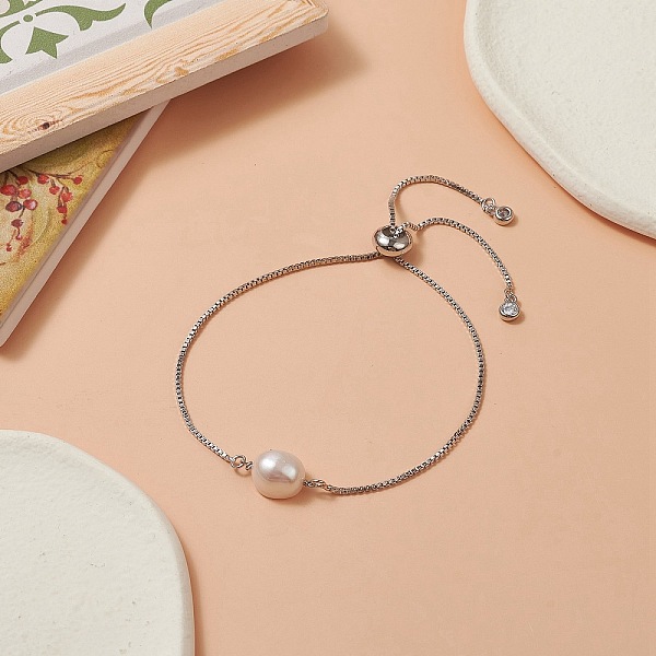 Oval Natural Pearl Beaded Slider Bracelet