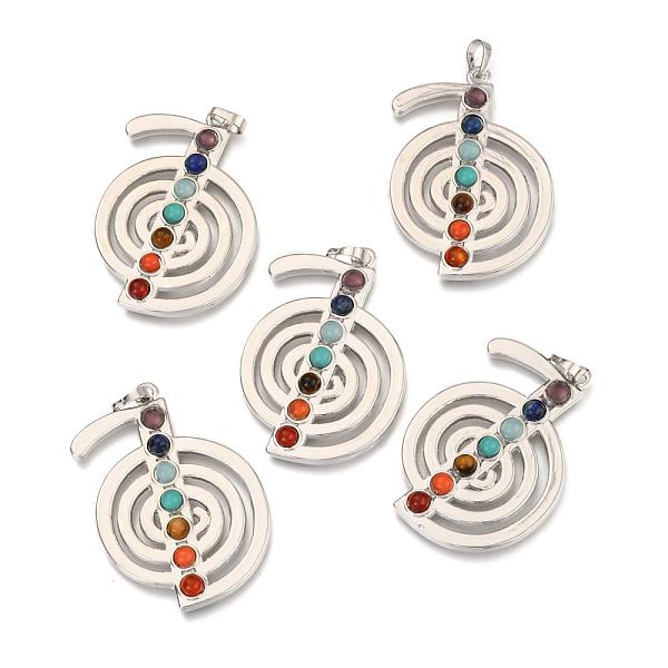 

PandaHall Platinum Plated Brass Gemstone Musical Note Pendants, Chakra Jewelry, Colorful, 48x36x4mm, Hole: 2mm Mixed Stone Musical Note