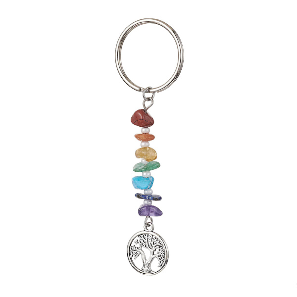 

PandaHall Chakra Natural Gemstone Chips Keychains, Alloy Tree of Life Pendant Keychains, Flat Round, 8.5cm, Pendant: 18x15x1.5mm Mixed Stone...