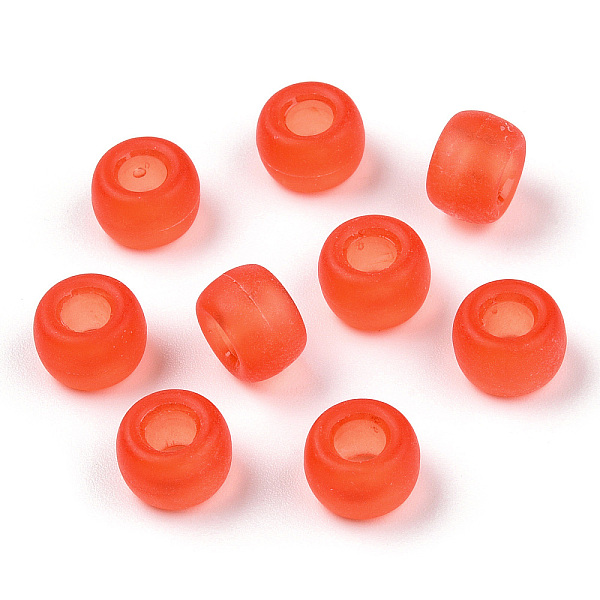 

PandaHall Transparent Plastic Beads, Frosted, Barrel, Tomato, 9x6mm, Hole: 3.8mm, about 1900pcs/500g Plastic Barrel Red