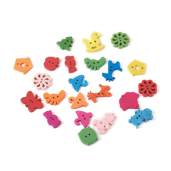 

PandaHall 2-Hole Wood Buttons, Mixed Shapes, Mixed Color, 15.5~24.5x11.5~24x2.5~3.5mm, Hole: 1.5mm Wood Mixed Shapes Multicolor