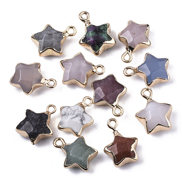 

PandaHall Natural & Synthetic Mixed Gemstone Pendants, with Light Gold Plated Edge and Brass Loop, Mixed Dyed and Undyed, Star, Faceted...