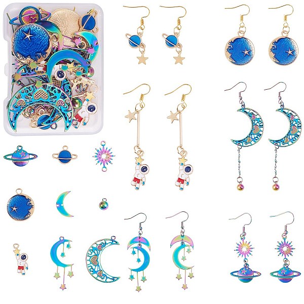 

PandaHall DIY Planet Earring Making Kit, Including Star & Moon & Spaceman 201 Stainless Steel & Alloy Enamel & Brass Link Connectors &...