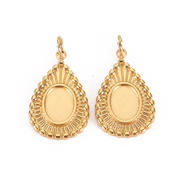 

PandaHall 304 Stainless Steel Pendant Cabochon Settings, with Jump Rings, Teardrop, Real 14K Gold Plated, Tray: 8x6mm, 21x13.5x2mm, Jump...