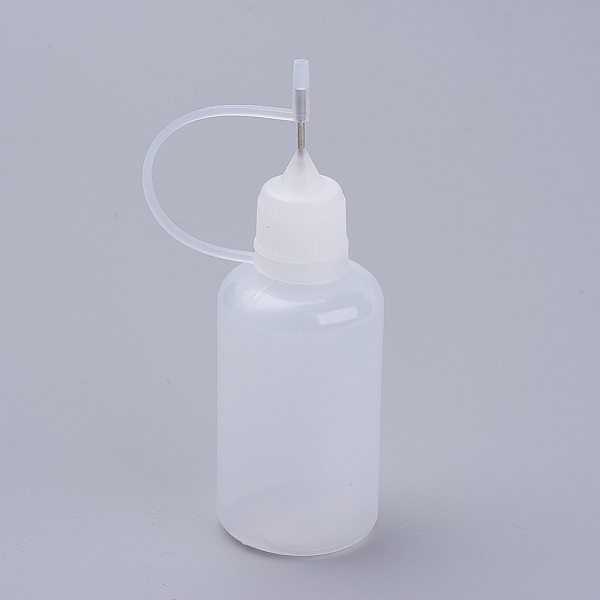 PandaHall 30ml Plastic Glue Bottles, with Steel Pin, White, 9~9.2x3cm, Capacity: 30ml(1.01 fl. oz) Plastic White