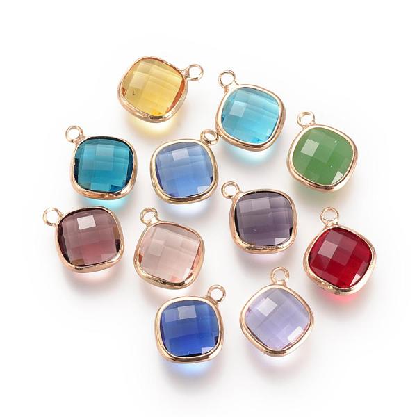 

PandaHall Glass Pendants, with Brass Findings, Faceted, Rhombus, Mixed Color, 14.5x11.5x4mm, Hole: 2.5mm Brass+Glass Rhombus Multicolor