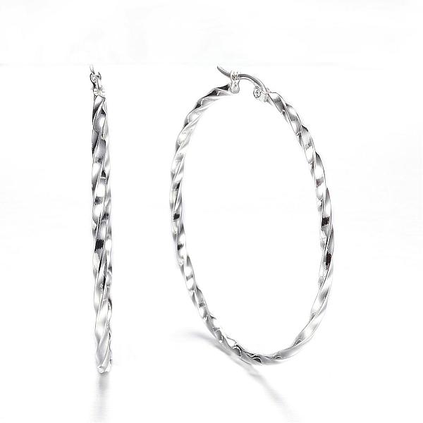 

PandaHall 304 Stainless Steel Big Hoop Earrings, Hypoallergenic Earrings, Twisted Ring Shape, Silver, 56x55x2.5mm, 10 Gauge, Pin: 1x0.8mm...