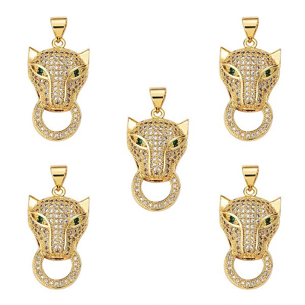 

PandaHall 5Pcs Brass Micro Pave Clear & Green Cubic Zirconia Pendants, Nickel Free, Leopard, Real 18K Gold Plated, 25.5x14.5x6.5mm, Hole...