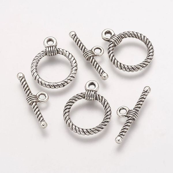 PandaHall Alloy Toggle Clasps, Ring, Antique Silver, Ring: 22x17.5x3mm, Hole: 2mm, Bar: 25.5x8x3mm, Hole: 2mm Alloy Ring