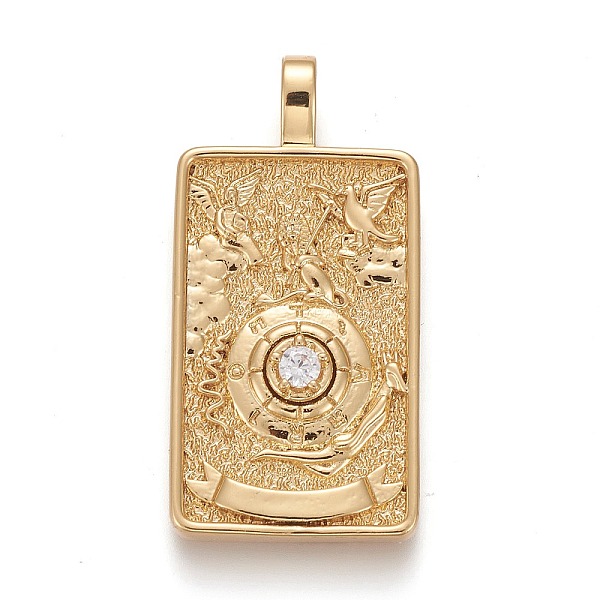 

PandaHall Brass Micro Pave Clear Cubic Zirconia Pendants, Real 18K Gold Plated, Tarot Card Charms, The Wheel of Fortune, The Wheel of...