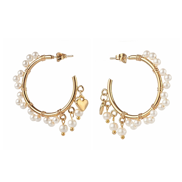 

PandaHall Glass Pearl Beads Stud Earrings, Half Round, Golden, 44x36x4mm, Pin: 0.8mm Glass Half Round